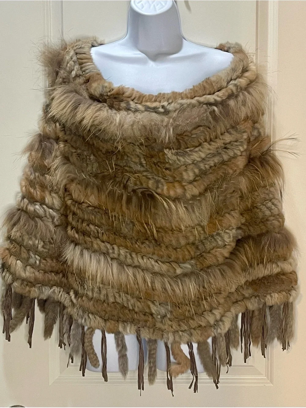 Dolce Cabo Natural Fur Fringe Poncho